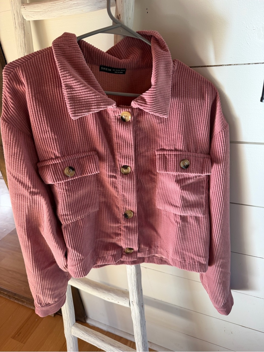 SHEIN Dusty Rose Corduroy Button-Up Jacket